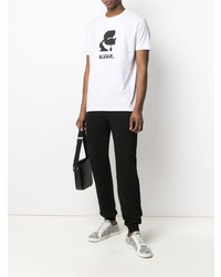 weißes und schwarzes bedrucktes T-Shirt mit einem Rundhalsausschnitt von Karl Lagerfeld