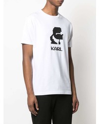 weißes und schwarzes bedrucktes T-Shirt mit einem Rundhalsausschnitt von Karl Lagerfeld