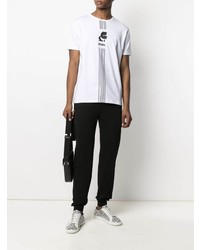 weißes und schwarzes bedrucktes T-Shirt mit einem Rundhalsausschnitt von Karl Lagerfeld