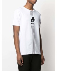 weißes und schwarzes bedrucktes T-Shirt mit einem Rundhalsausschnitt von Karl Lagerfeld