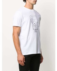 weißes und schwarzes bedrucktes T-Shirt mit einem Rundhalsausschnitt von Karl Lagerfeld