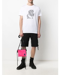 weißes und schwarzes bedrucktes T-Shirt mit einem Rundhalsausschnitt von Karl Lagerfeld