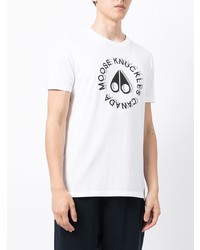 weißes und schwarzes bedrucktes T-Shirt mit einem Rundhalsausschnitt von Moose Knuckles