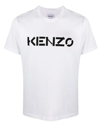 weißes und schwarzes bedrucktes T-Shirt mit einem Rundhalsausschnitt von Kenzo