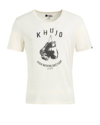 weißes und schwarzes bedrucktes T-Shirt mit einem Rundhalsausschnitt von khujo