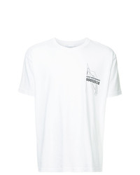 weißes und schwarzes bedrucktes T-Shirt mit einem Rundhalsausschnitt von Kiko Kostadinov