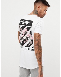 weißes und schwarzes bedrucktes T-Shirt mit einem Rundhalsausschnitt von Kings Will Dream