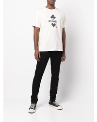 weißes und schwarzes bedrucktes T-Shirt mit einem Rundhalsausschnitt von Ksubi