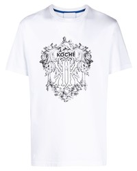weißes und schwarzes bedrucktes T-Shirt mit einem Rundhalsausschnitt von Koché