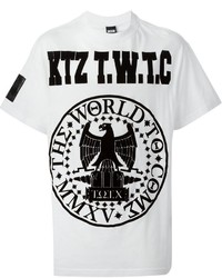 weißes und schwarzes bedrucktes T-Shirt mit einem Rundhalsausschnitt von Kokon To Zai