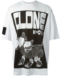 weißes und schwarzes bedrucktes T-Shirt mit einem Rundhalsausschnitt von Kokon To Zai