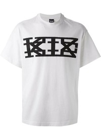 weißes und schwarzes bedrucktes T-Shirt mit einem Rundhalsausschnitt von Kokon To Zai