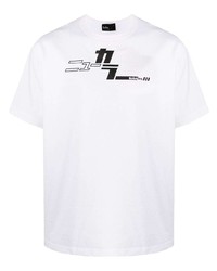 weißes und schwarzes bedrucktes T-Shirt mit einem Rundhalsausschnitt von Kolor