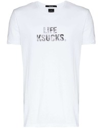 weißes und schwarzes bedrucktes T-Shirt mit einem Rundhalsausschnitt von Ksubi