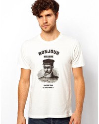 weißes und schwarzes bedrucktes T-Shirt mit einem Rundhalsausschnitt von Kulte