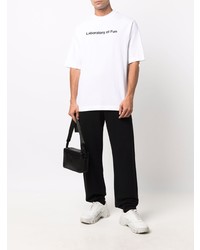 weißes und schwarzes bedrucktes T-Shirt mit einem Rundhalsausschnitt von Off-White