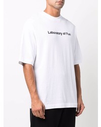 weißes und schwarzes bedrucktes T-Shirt mit einem Rundhalsausschnitt von Off-White