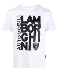 weißes und schwarzes bedrucktes T-Shirt mit einem Rundhalsausschnitt von Lamborghini