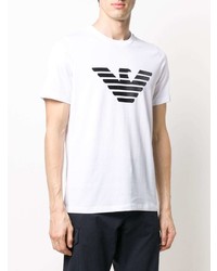 weißes und schwarzes bedrucktes T-Shirt mit einem Rundhalsausschnitt von Emporio Armani