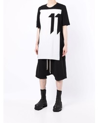 weißes und schwarzes bedrucktes T-Shirt mit einem Rundhalsausschnitt von 11 By Boris Bidjan Saberi