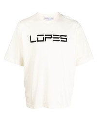 weißes und schwarzes bedrucktes T-Shirt mit einem Rundhalsausschnitt von Leandro Lopes