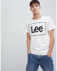 weißes und schwarzes bedrucktes T-Shirt mit einem Rundhalsausschnitt von Lee