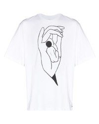 weißes und schwarzes bedrucktes T-Shirt mit einem Rundhalsausschnitt von Lemaire