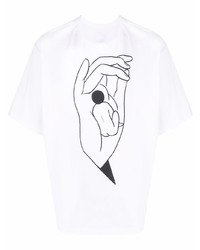 weißes und schwarzes bedrucktes T-Shirt mit einem Rundhalsausschnitt von Lemaire
