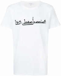 weißes und schwarzes bedrucktes T-Shirt mit einem Rundhalsausschnitt von Les Benjamins