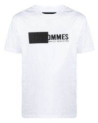 weißes und schwarzes bedrucktes T-Shirt mit einem Rundhalsausschnitt von Les Hommes