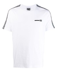 weißes und schwarzes bedrucktes T-Shirt mit einem Rundhalsausschnitt von Les Hommes Urban