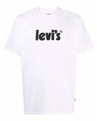 weißes und schwarzes bedrucktes T-Shirt mit einem Rundhalsausschnitt von Levi's