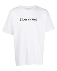 weißes und schwarzes bedrucktes T-Shirt mit einem Rundhalsausschnitt von Liberaiders