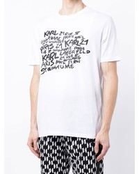 weißes und schwarzes bedrucktes T-Shirt mit einem Rundhalsausschnitt von Karl Lagerfeld