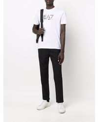 weißes und schwarzes bedrucktes T-Shirt mit einem Rundhalsausschnitt von Ea7 Emporio Armani