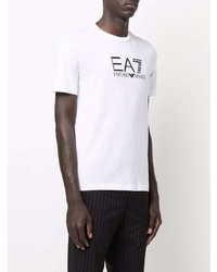 weißes und schwarzes bedrucktes T-Shirt mit einem Rundhalsausschnitt von Ea7 Emporio Armani