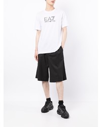 weißes und schwarzes bedrucktes T-Shirt mit einem Rundhalsausschnitt von Ea7 Emporio Armani