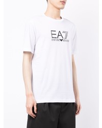 weißes und schwarzes bedrucktes T-Shirt mit einem Rundhalsausschnitt von Ea7 Emporio Armani