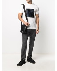 weißes und schwarzes bedrucktes T-Shirt mit einem Rundhalsausschnitt von Emporio Armani