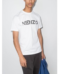 weißes und schwarzes bedrucktes T-Shirt mit einem Rundhalsausschnitt von Kenzo