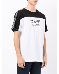 weißes und schwarzes bedrucktes T-Shirt mit einem Rundhalsausschnitt von Ea7 Emporio Armani