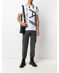 weißes und schwarzes bedrucktes T-Shirt mit einem Rundhalsausschnitt von Ea7 Emporio Armani