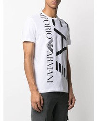 weißes und schwarzes bedrucktes T-Shirt mit einem Rundhalsausschnitt von Ea7 Emporio Armani