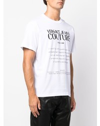 weißes und schwarzes bedrucktes T-Shirt mit einem Rundhalsausschnitt von VERSACE JEANS COUTURE