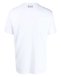 weißes und schwarzes bedrucktes T-Shirt mit einem Rundhalsausschnitt von Ea7 Emporio Armani