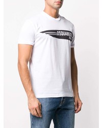 weißes und schwarzes bedrucktes T-Shirt mit einem Rundhalsausschnitt von DSQUARED2