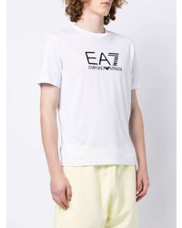 weißes und schwarzes bedrucktes T-Shirt mit einem Rundhalsausschnitt von Ea7 Emporio Armani