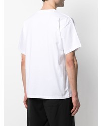 weißes und schwarzes bedrucktes T-Shirt mit einem Rundhalsausschnitt von PACCBET