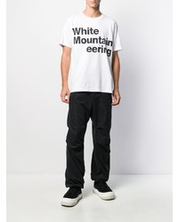 weißes und schwarzes bedrucktes T-Shirt mit einem Rundhalsausschnitt von White Mountaineering