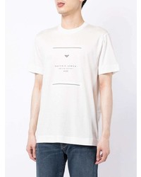 weißes und schwarzes bedrucktes T-Shirt mit einem Rundhalsausschnitt von Emporio Armani